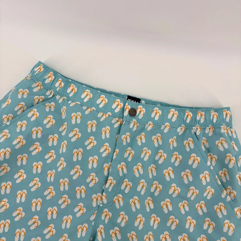 Tom & Teddy‎ Mens XL Swim Trunks Light Blue Flip Flop Print Mesh Lined Shorts